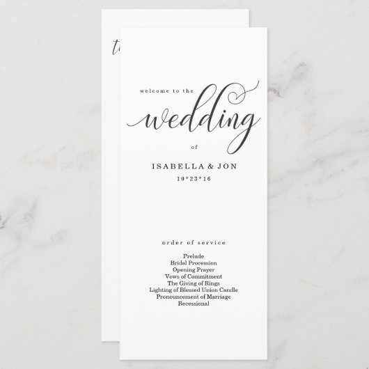 Eenvoudige moderne bruiloft massa / ceremonie prog programmakaart (Voorkant / Achterkant)