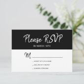 Eenvoudige moderne bruiloft met zwarte en witte ty RSVP kaartje (Staand voorkant)
