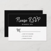 Eenvoudige moderne bruiloft met zwarte en witte ty RSVP kaartje (Voorkant / Achterkant)
