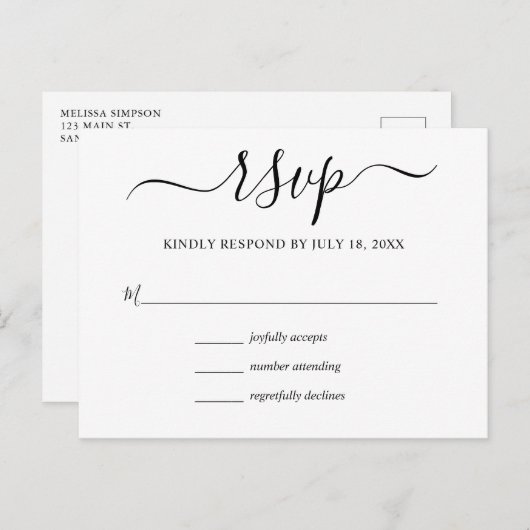 Eenvoudige moderne bruiloft RSVP Uitnodiging Briefkaart (Voorkant / Achterkant)