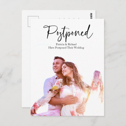 Eenvoudige moderne bruiloft uitgesteld aankondigin briefkaart (Voorkant / Achterkant)