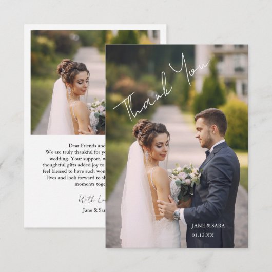 Eenvoudige moderne bruiloftsfoto dank je wel bedankkaart (Voorkant / Achterkant)