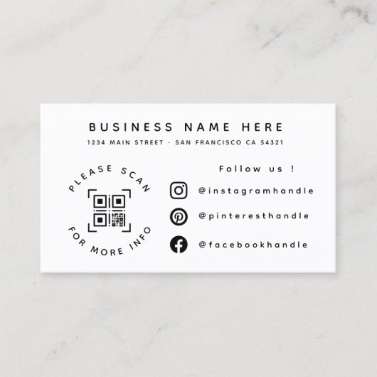 Eenvoudige moderne business dank u QR Code Socials Visitekaartje (Voorkant)