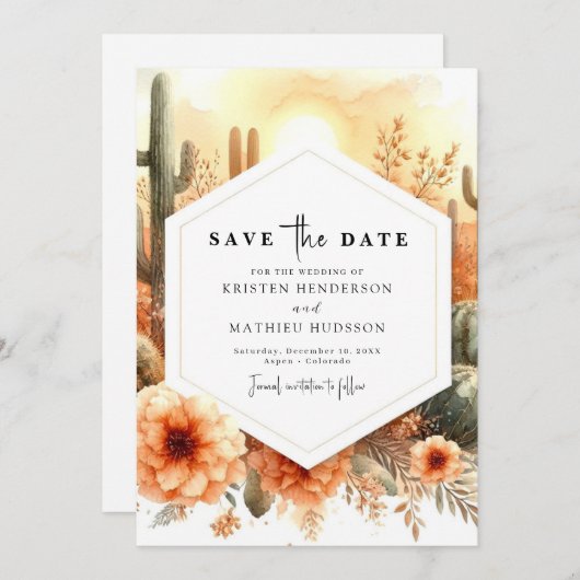 Eenvoudige moderne cactus bruiloft save the date (Voorkant / Achterkant)
