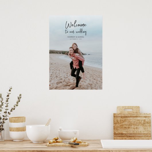 Eenvoudige Moderne Calligrafie Foto Bruiloft Welko Poster (Keuken)