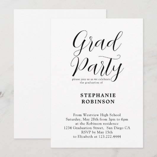 Eenvoudige moderne Calligrafie GraduPartij Kaart (Voorkant / Achterkant)