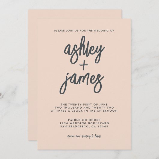 Eenvoudige Moderne Calligraphy Perzik Stof Roze Tr Kaart (Voorkant / Achterkant)