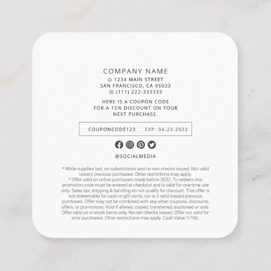 Eenvoudige, moderne campagne voor het koppelen van vierkante visitekaartje (Achterkant)