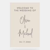 Eenvoudige moderne champagne bruiloft welkom acryl bord (Voorkant)