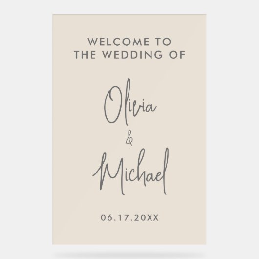 Eenvoudige moderne champagne bruiloft welkom acryl bord (Voorkant)