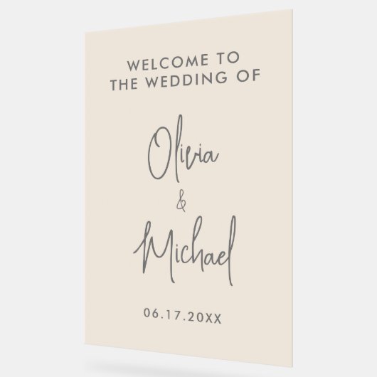 Eenvoudige moderne champagne bruiloft welkom acryl bord (Hoek)