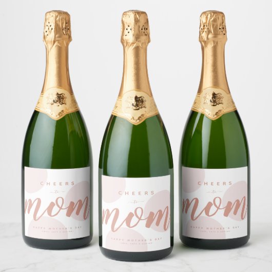 Eenvoudige moderne Cheers voor mam Bubble, speciaa Sparkling Wijnetiket (Flessen)