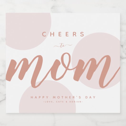 Eenvoudige moderne Cheers voor mam Bubble, speciaa Sparkling Wijnetiket (Enkel label)