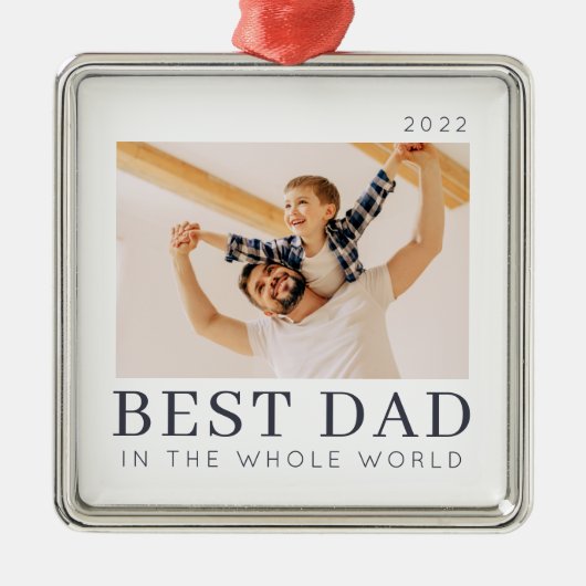 Eenvoudige Moderne Chic Aangepaste Beste Vader Fot Metalen Ornament (Voorkant)