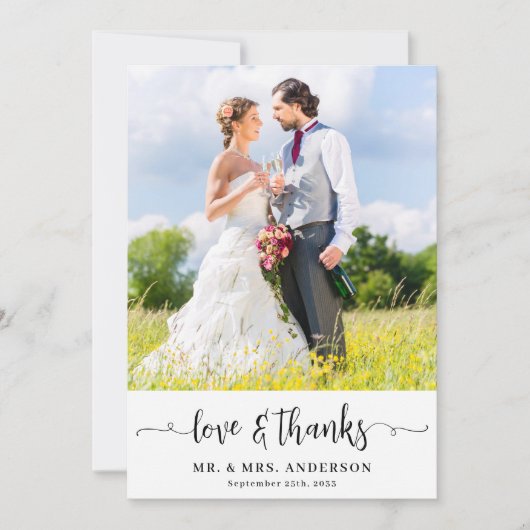 Eenvoudige moderne chique 2 foto aangepaste bruilo bedankkaart (Voorkant)