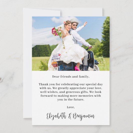 Eenvoudige moderne chique 2 foto aangepaste bruilo bedankkaart (Achterkant)