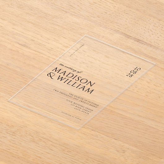 Eenvoudige moderne chique bruiloft acryl uitnodigingen (Laagn)