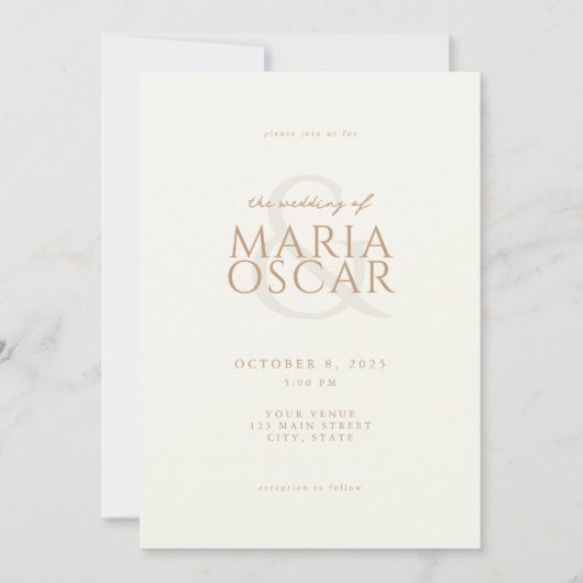 Eenvoudige moderne chique ivoor tan bruiloft kaart (Voorkant)