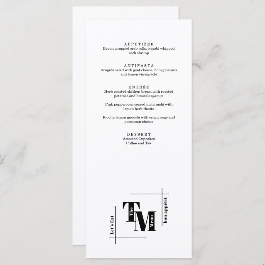 Eenvoudige moderne chique minimale bruiloft dank u menu (Voorkant / Achterkant)