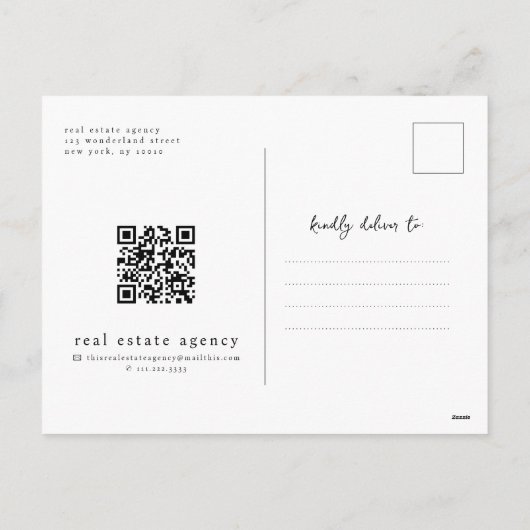 Eenvoudige moderne chique onroerend goed bedrijf feestdagenkaart (Achterkant)