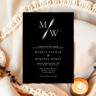 Eenvoudige moderne chique zwarte monogram bruiloft kaart