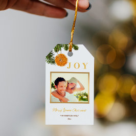 Eenvoudige moderne Citrus Vrolijke Kerstmis Foto V Cadeaulabel