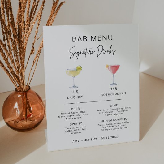 Eenvoudige moderne cocktail Signature Drink Bar Me Reclamebord Met Voetstuk