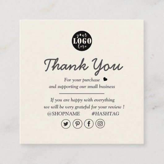 Eenvoudige moderne crème en wit dank u vierkante visitekaartje (Voorkant)