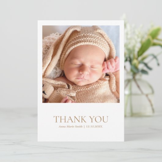 Eenvoudige moderne cross minimalistische foto doop bedankkaart (Staand voorkant)