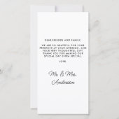 Eenvoudige Moderne Custom Pas getrouwd Fotobruilof Bedankkaart (Achterkant)