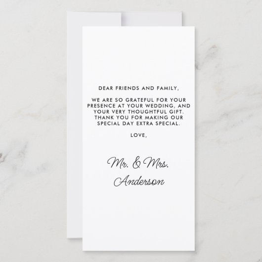 Eenvoudige Moderne Custom Pas getrouwd Fotobruilof Bedankkaart (Achterkant)