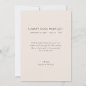 Eenvoudige Moderne Dank U Foto Geboorteaankondigin Bedankkaart (Achterkant)