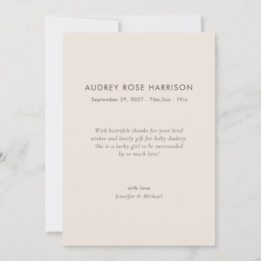 Eenvoudige Moderne Dank U Foto Geboorteaankondigin Bedankkaart (Achterkant)