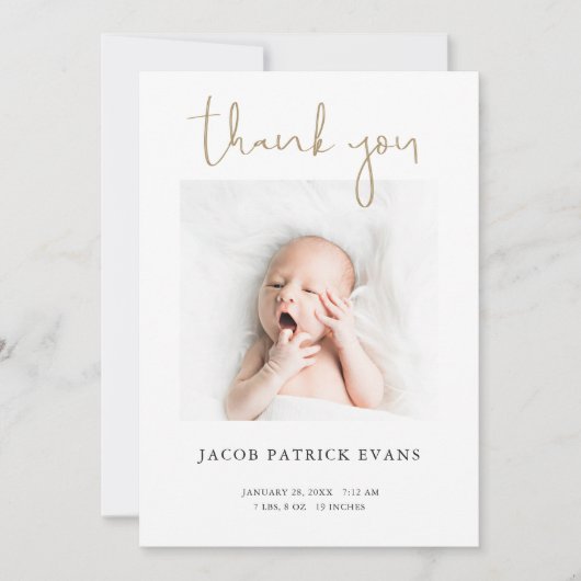 Eenvoudige moderne dankjewel Girl Baby Foto geboor Aankondiging (Voorkant)