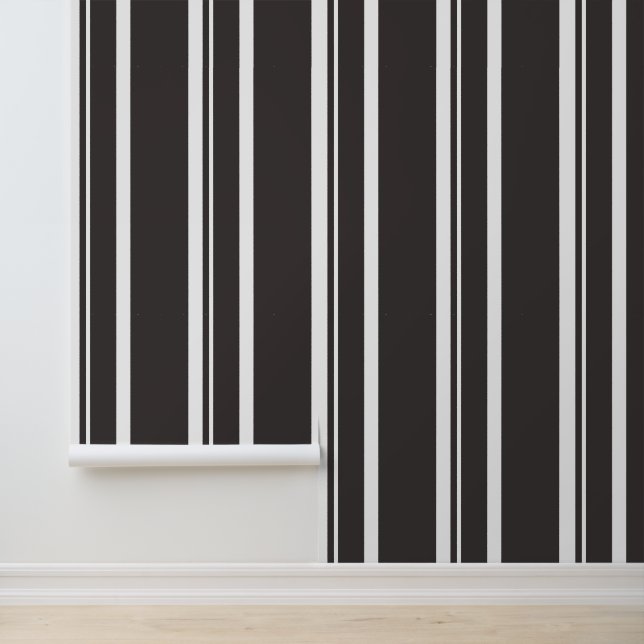 Eenvoudige moderne donkerbruine witte strepen behang (Applicatie)