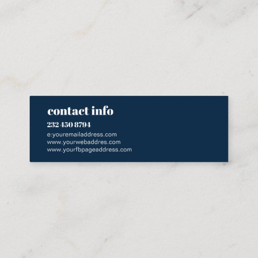 Eenvoudige, moderne, donkere en witte achtergrond mini visitekaartje (Achterkant)