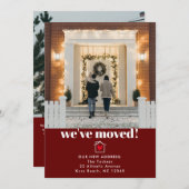 Eenvoudige, moderne, donkere rode en witte aankond bedankkaart (Voorkant / Achterkant)