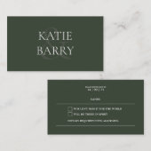 Eenvoudige, moderne, donkergroene RSVP-kaart Informatiekaartje (Voorkant / Achterkant)