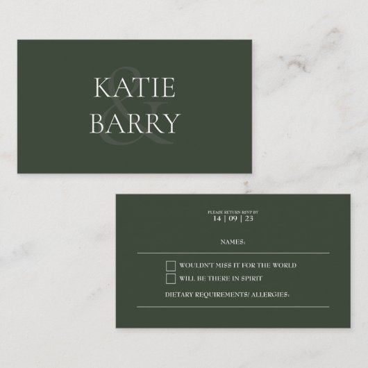 Eenvoudige, moderne, donkergroene RSVP-kaart Informatiekaartje (Voorkant / Achterkant)