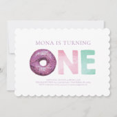 Eenvoudige moderne donut eerste verjaardag uitnodi kaart (Voorkant)