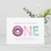 Eenvoudige moderne donut eerste verjaardag uitnodi kaart (Staand voorkant)