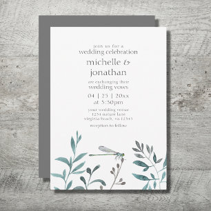 Eenvoudige moderne dragonfly Garden Greenery Weddi Kaart