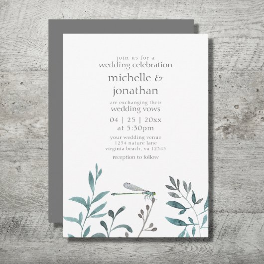 Eenvoudige moderne dragonfly Garden Greenery Weddi Kaart