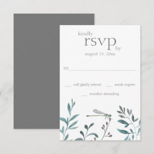 Eenvoudige moderne dragonfly Garden Greenery Weddi RSVP Kaartje