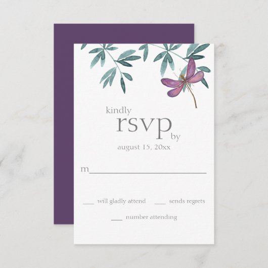 Eenvoudige moderne dragonfly Garden Greenery Weddi RSVP Kaartje (Voorkant / Achterkant)