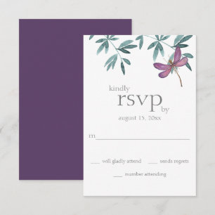 Eenvoudige moderne dragonfly Garden Greenery Weddi RSVP Kaartje