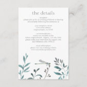 Eenvoudige moderne Dragonfly Greenery Wedding Deta Informatiekaartje (Voorkant)