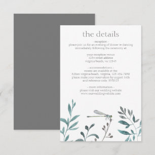 Eenvoudige moderne Dragonfly Greenery Wedding Deta Informatiekaartje