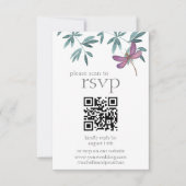 Eenvoudige, moderne Dragonfly Greenery Wedding QR RSVP Kaartje (Voorkant)