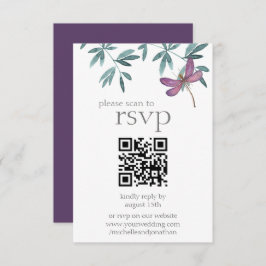 Eenvoudige, moderne Dragonfly Greenery Wedding QR  RSVP Kaartje